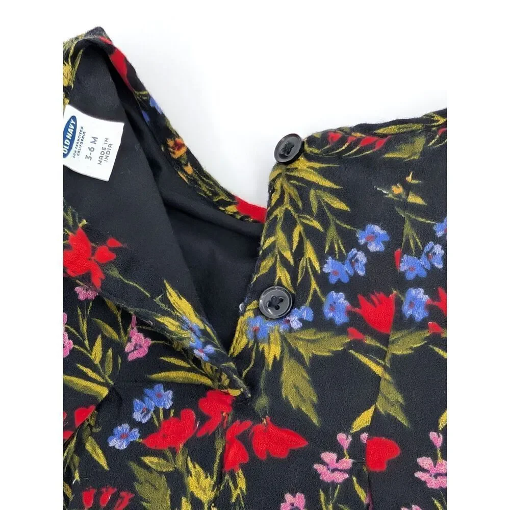 Old Navy Floral Baby Dress Girl 3-6 M Black 100% Cotton